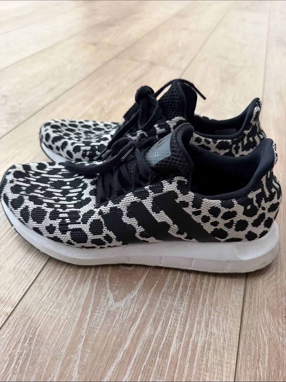 Black and White Leopard Adidas Knit Women's Sneakers